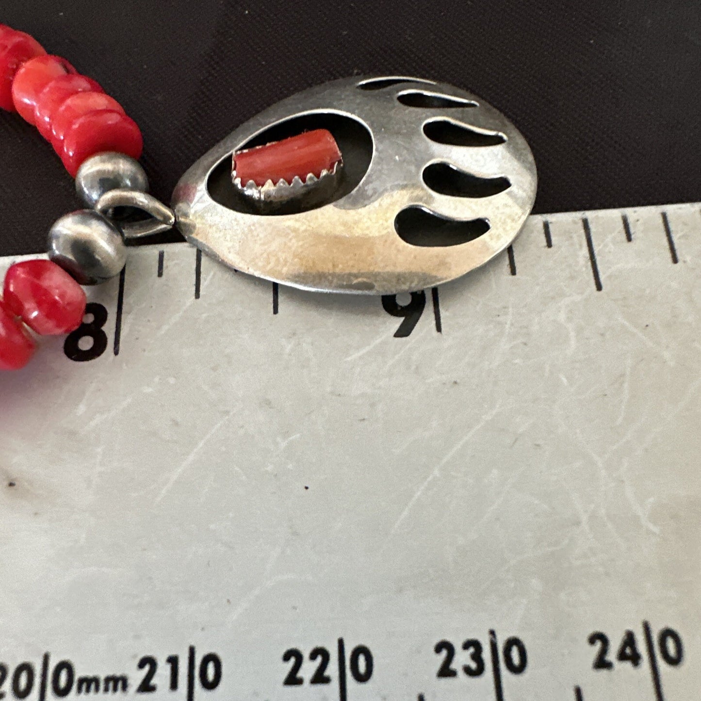 Red Coral BearPaw Inlay Pendant Navajo Pearls Sterling Silver Necklace 21" 18058