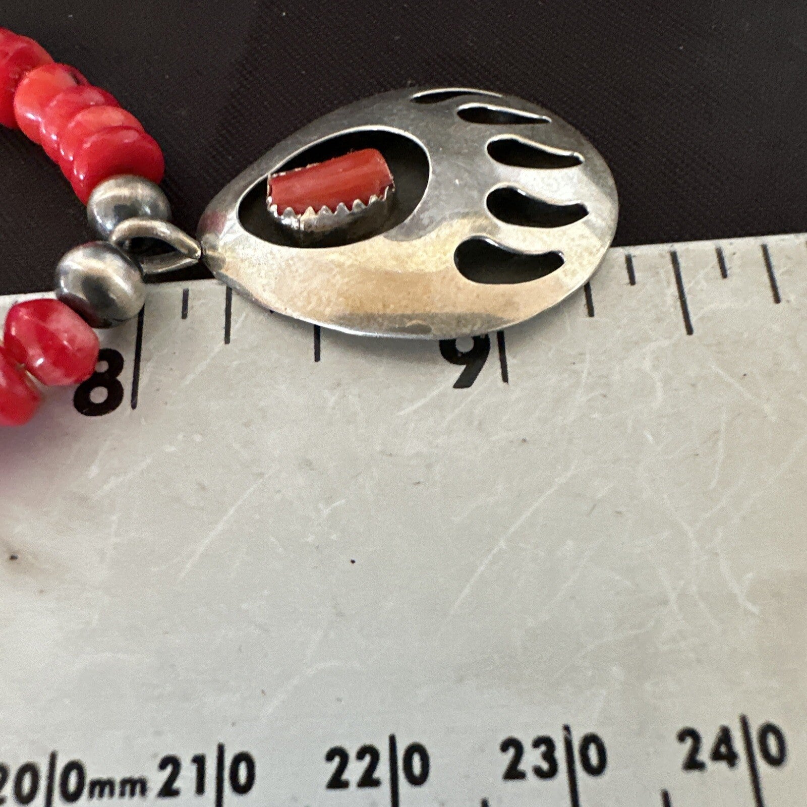 Red Coral BearPaw Inlay Pendant Navajo Pearls Sterling Silver Necklace 21" 18058