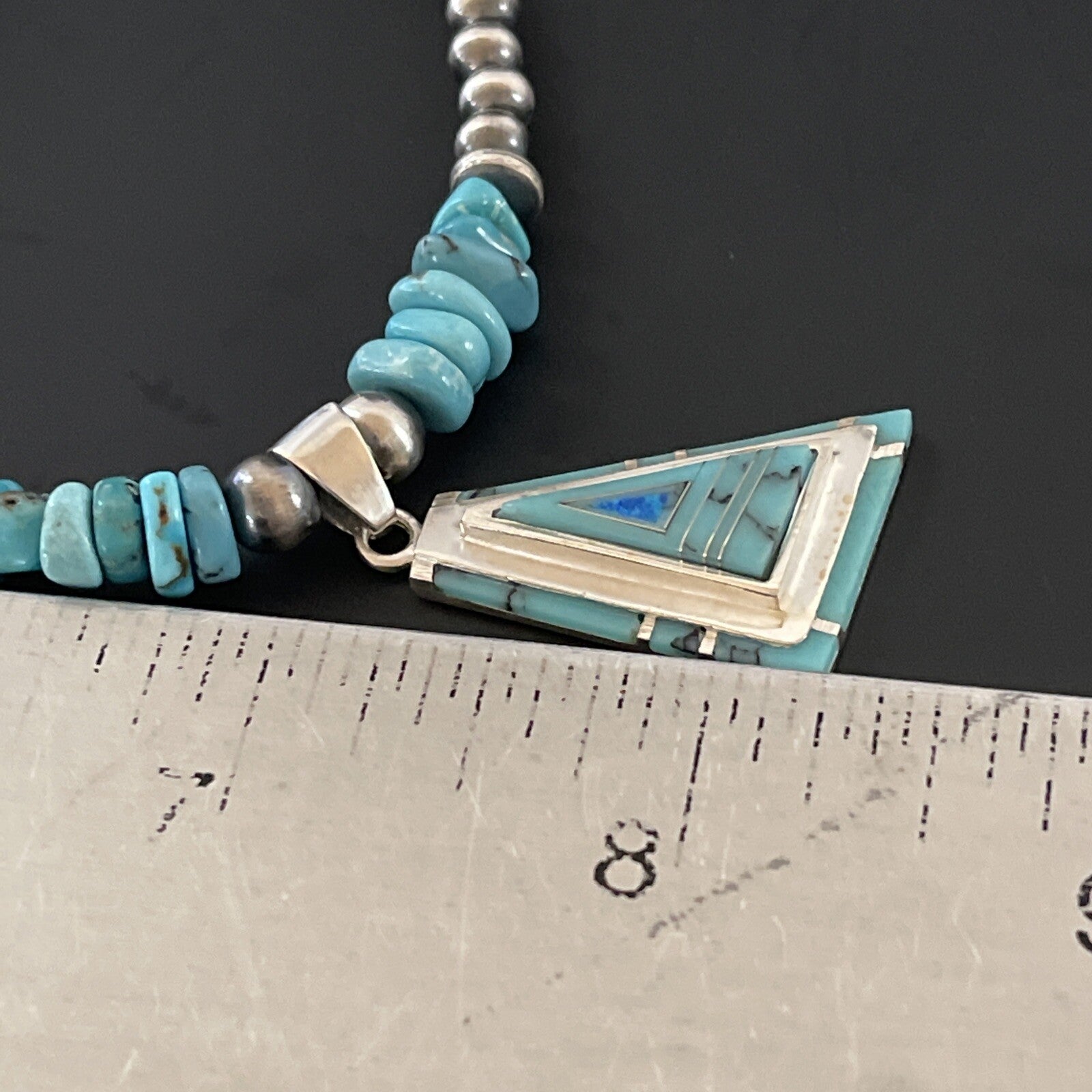 Turquoise & Opal Inlay Pendant Navajo Pearls Sterling Silver Necklace 11330