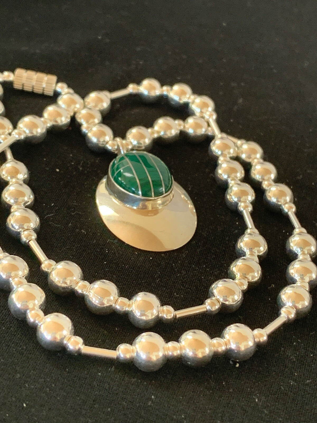 Green Malachite Pendant Navajo Sterling Silver Necklace 03179