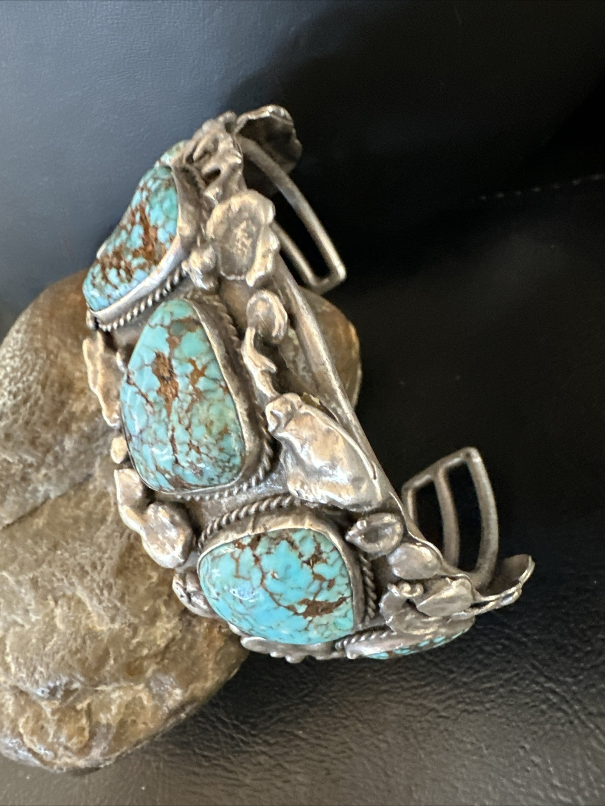 XL Blue Kingman Turquoise Old Pawn 5S Navajo Sterling Silver Cuff Bracelet 18144