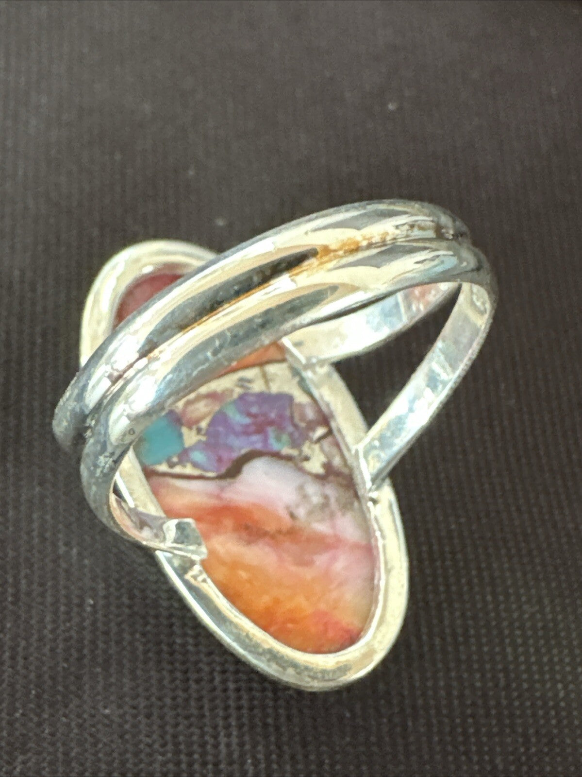 Blue Turquoise Spiny Oyster Southwestern Sterling Silver Ring Size 8 18437
