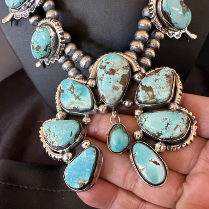 Royston Turquoise Navajo Squash Sterling Silver Naja Necklace Earrings 18237