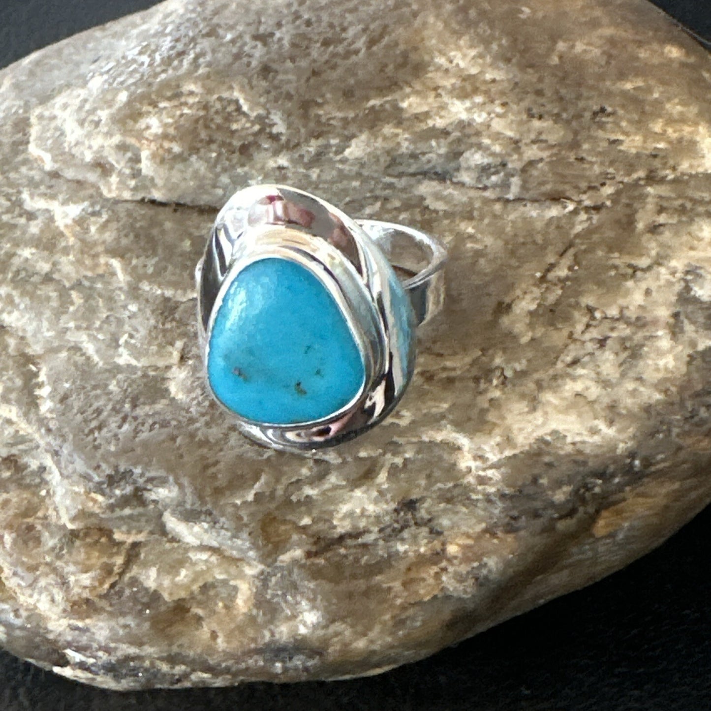 Southwestern Sterling Silver Blue Kingman Turquoise Ring Size 7 18505