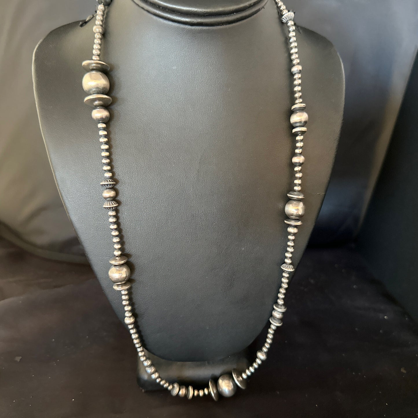 Native American Sterling Silver Navajo Pearls Mixed Beads 36" Necklace 92318