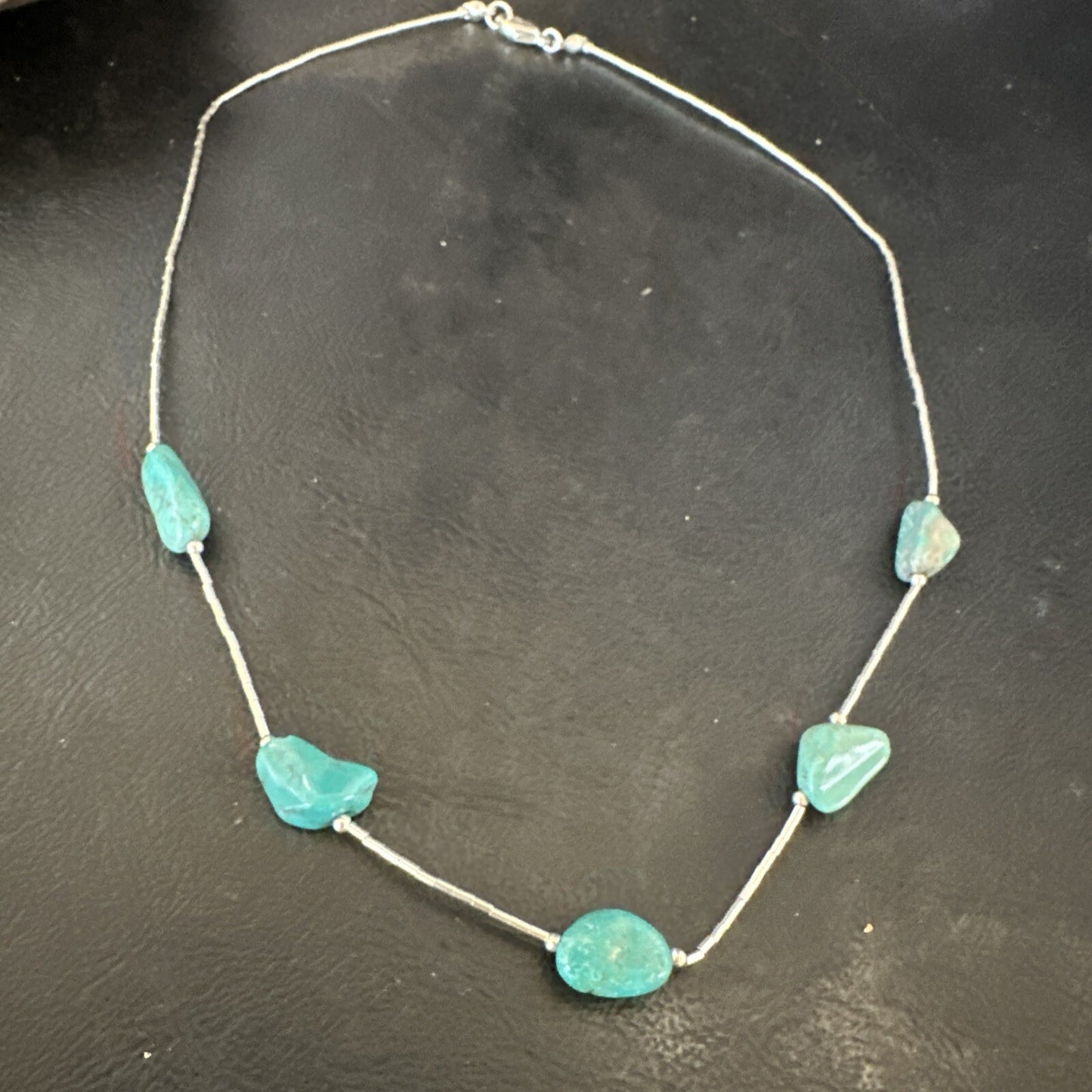 Turquoise Liquid Heishi Sterling Silver Nugget  17" Necklace 2930
