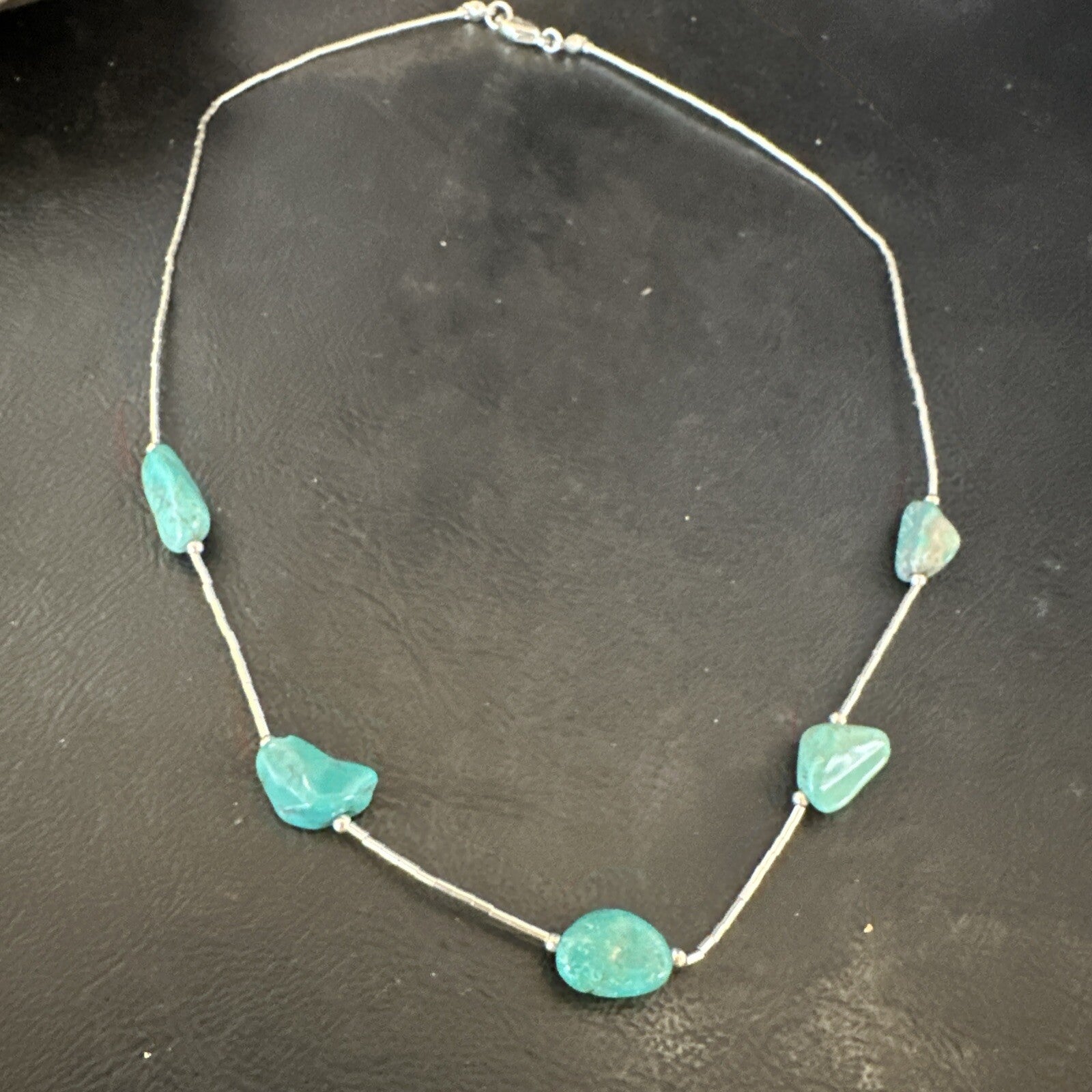 Turquoise Liquid Heishi Sterling Silver Nugget  17" Necklace 2930
