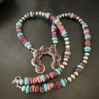 Purple Spiny Oyster Naja Pendant Turquoise Navajo Sterling Silver Necklace 18849