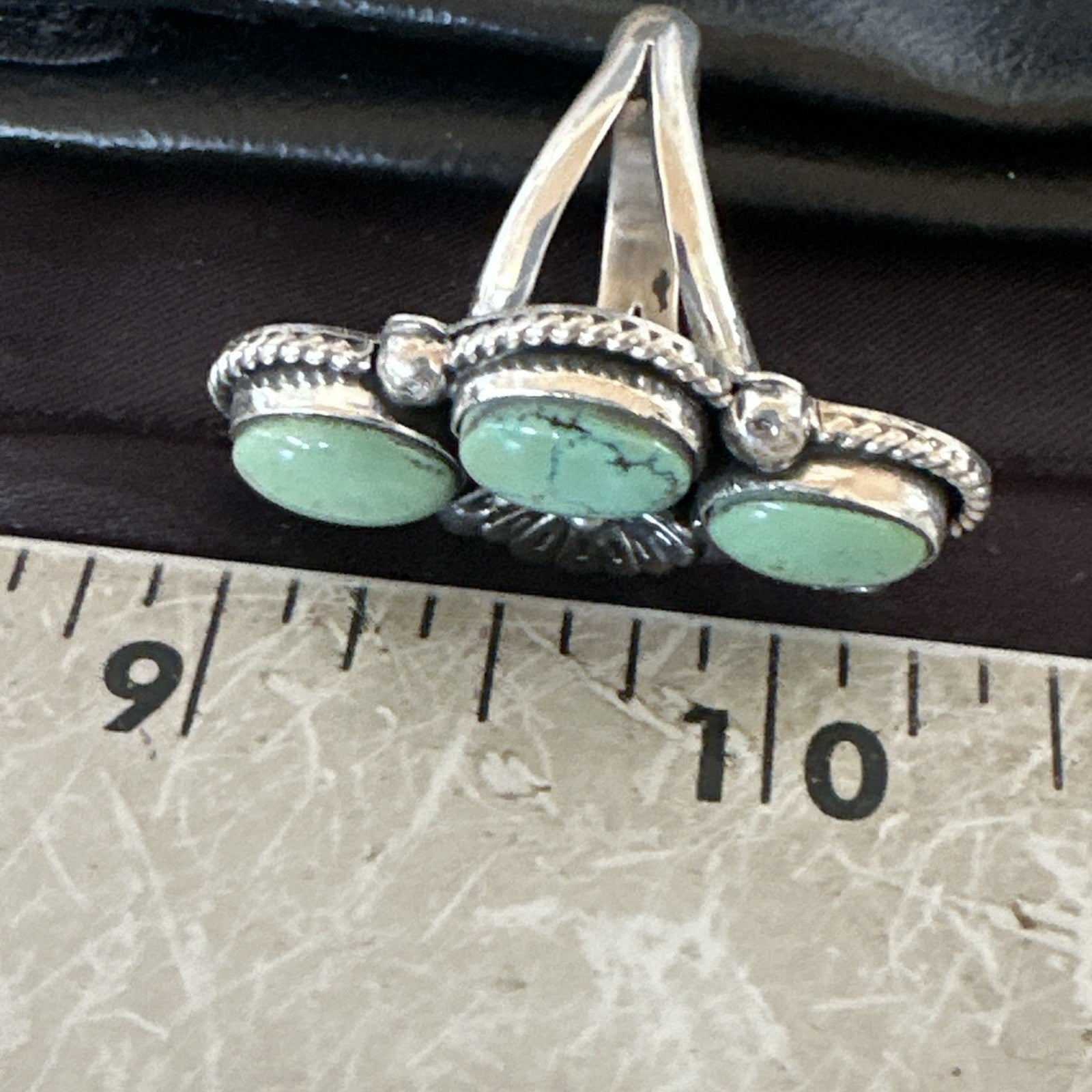 Yazzie Ring Green Turquoise Navajo Sterling Silver Cluster Size 9 19216