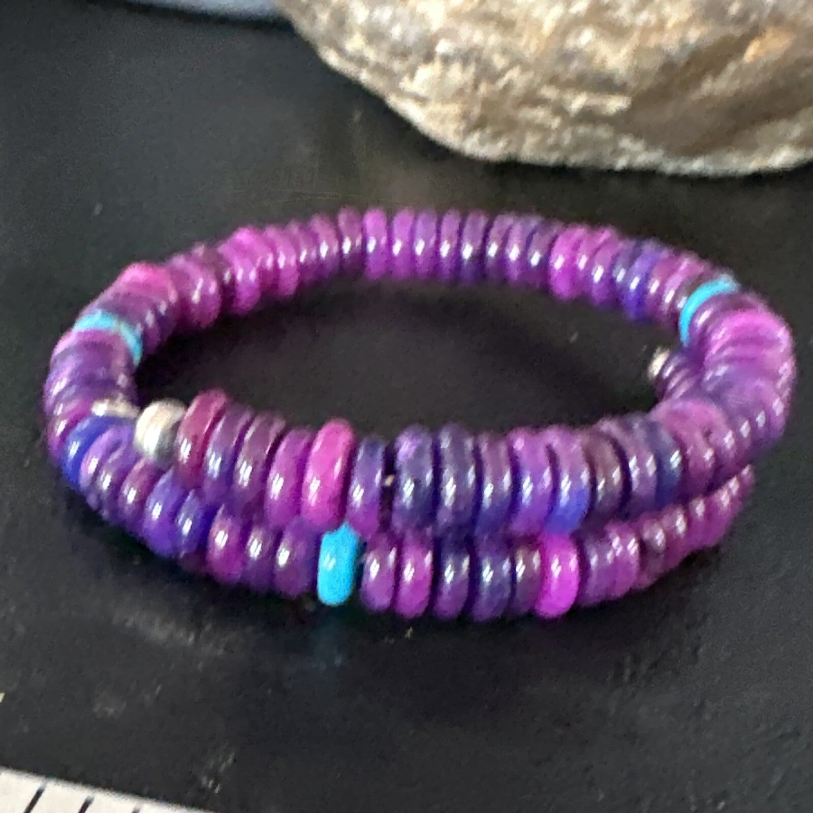 Purple Stone Turquoise 8mm Wire Bead Bracelet Navajo Sterling Silver 15241N