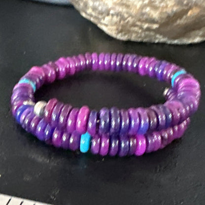 Purple Stone Turquoise 8mm Wire Bead Bracelet Navajo Sterling Silver 15241N