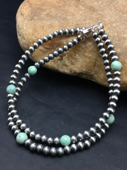 Blue Turquoise Bracelet Navajo Sterling Silver Beads 378