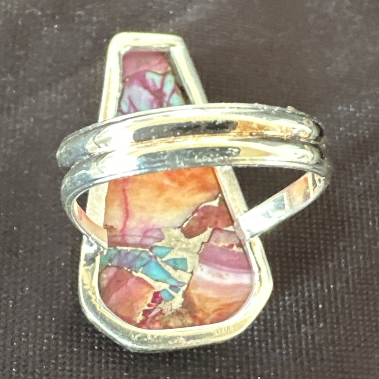 Blue Turquoise Spiny Oyster Navajo Sterling Silver Ring Size 8 18220