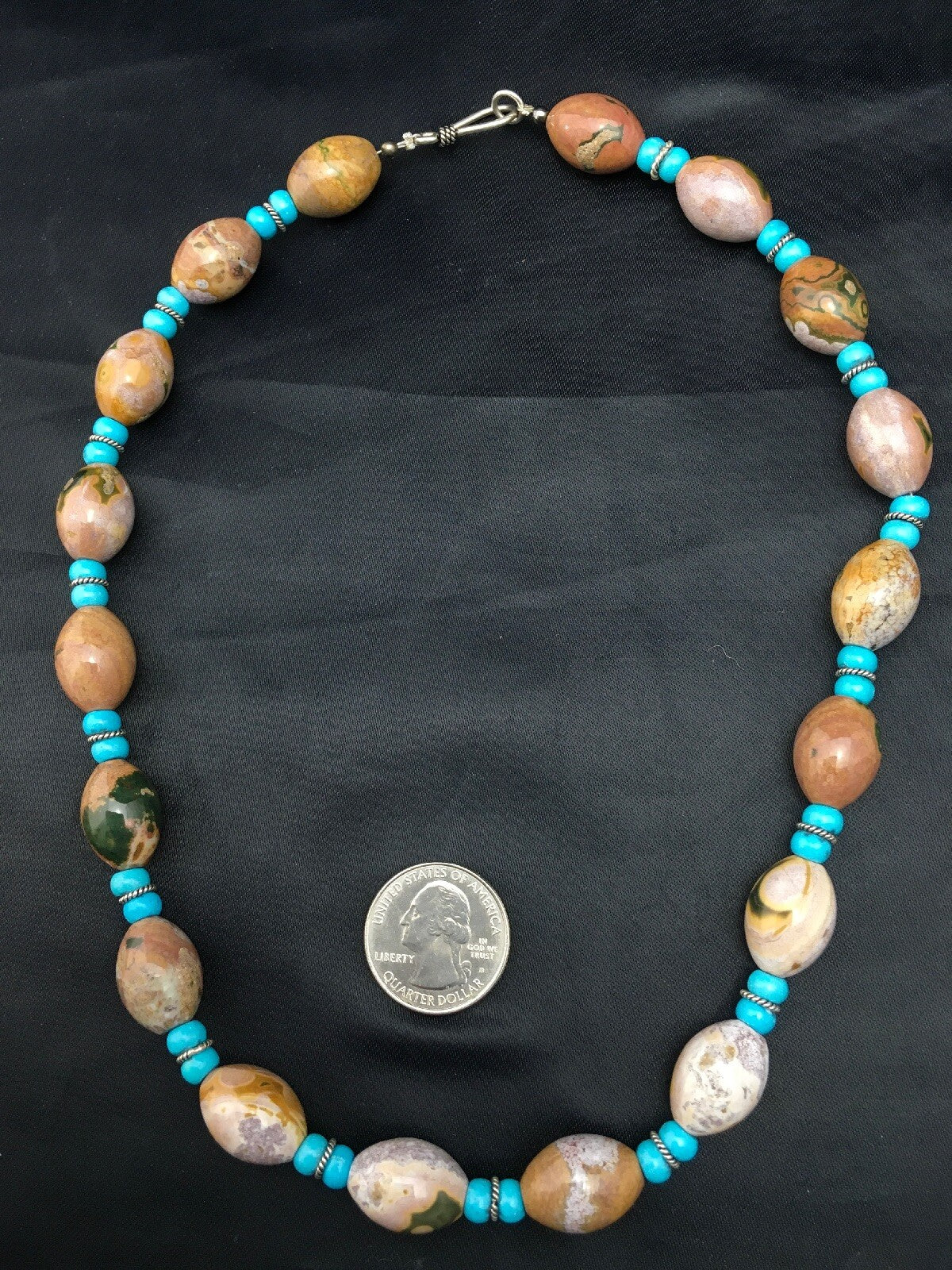 Turquoise & Agate Navajo Pearls Sterling Silver Necklace 04499