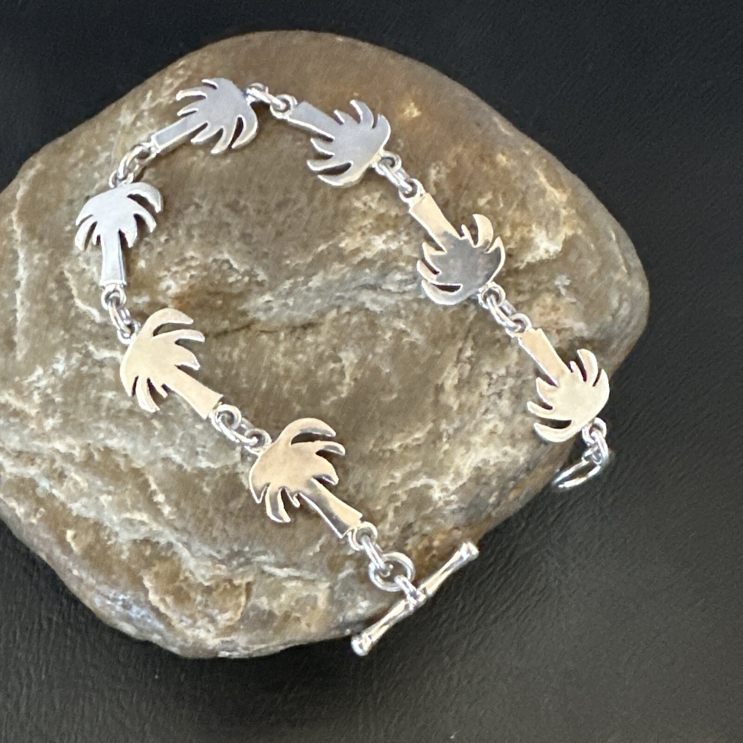 Palm Tree Old Pawn Sterling Silver Link Bracelet 7” 18130