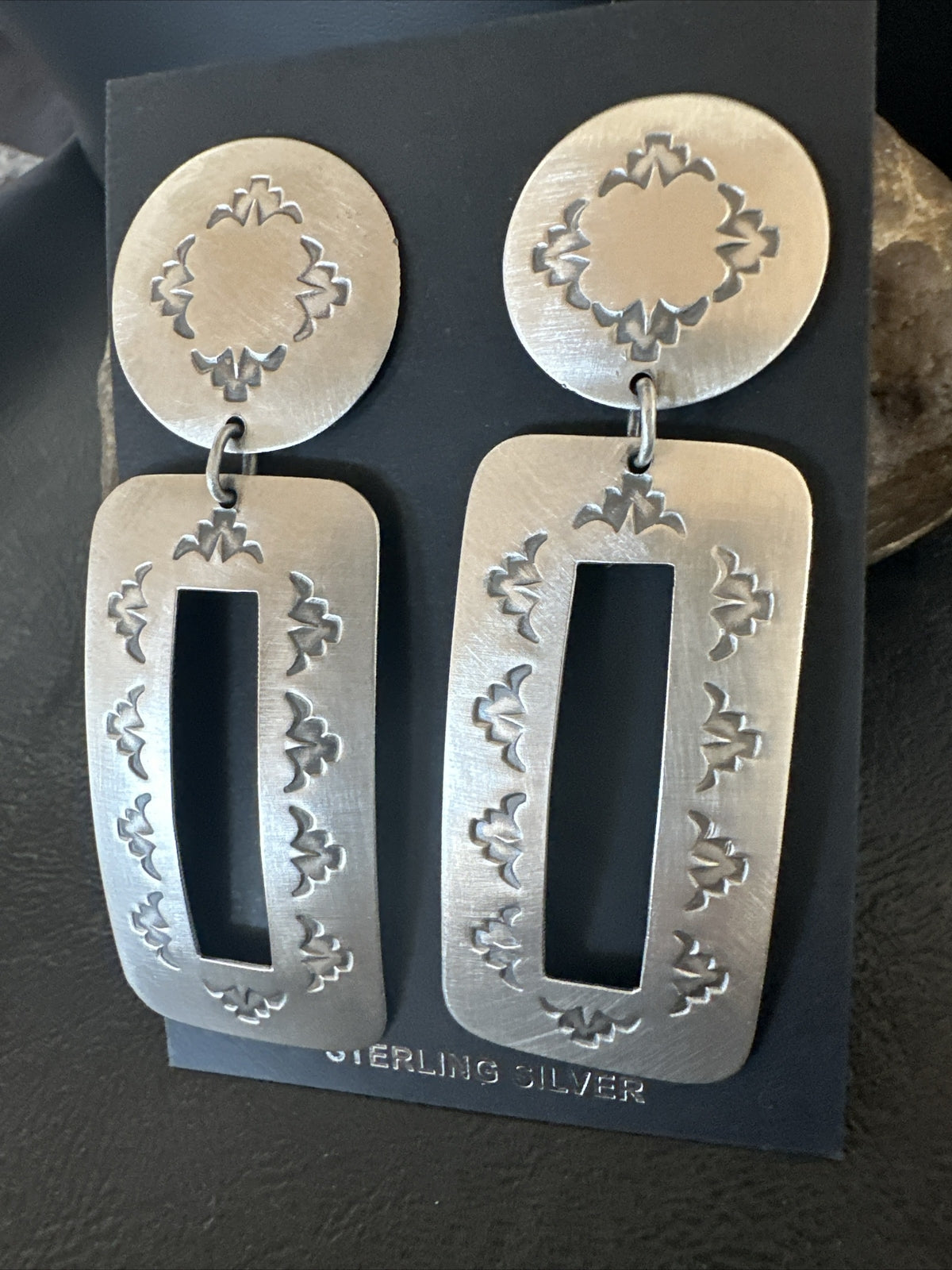 Popular Navajo Stamped Sterling Silver Stamped Handmade Earrings  2.75" 17859