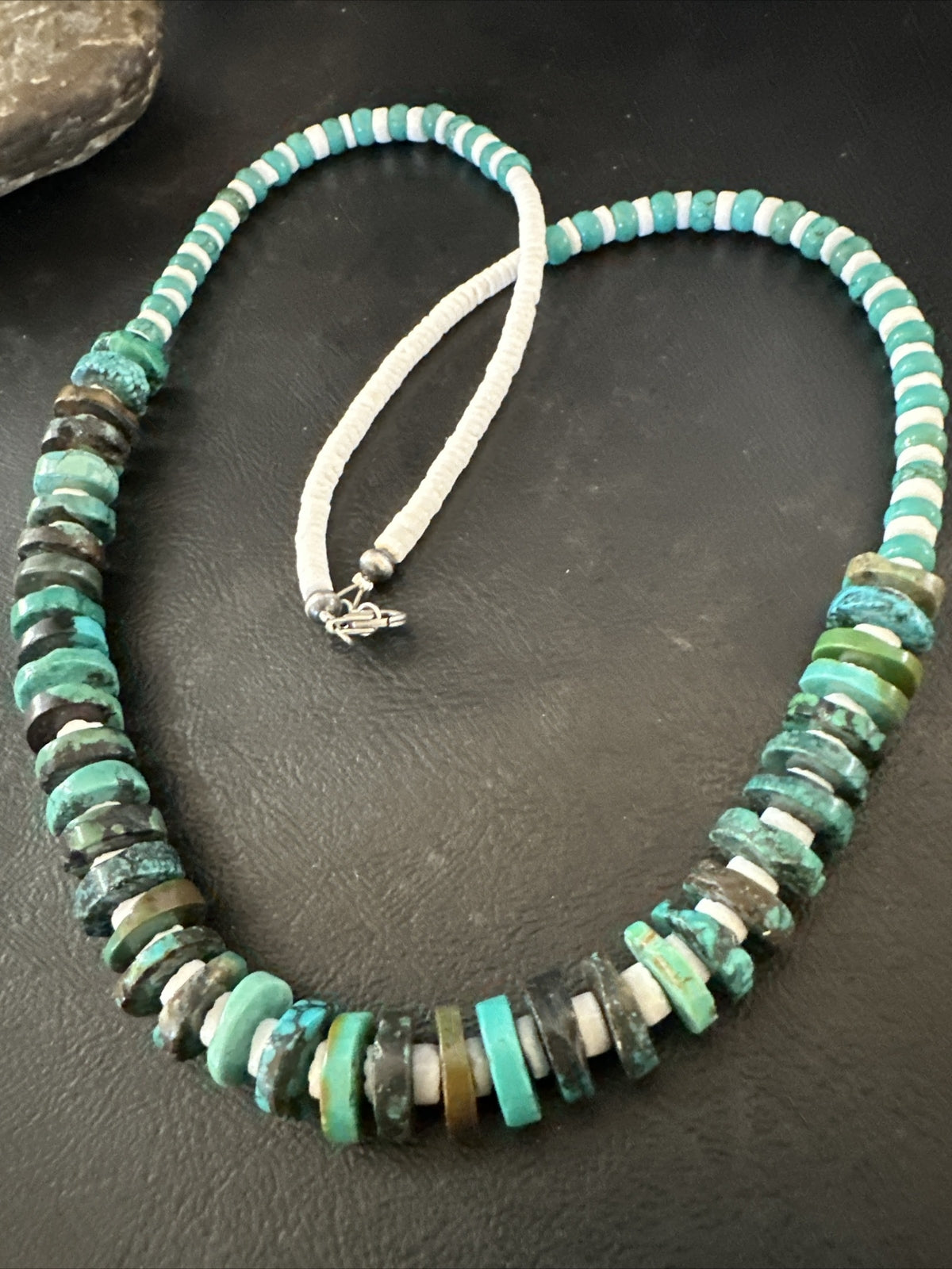 Navajo Blue Turquoise Shell Heishi Sterling Silver Bead 25” Necklace 17853