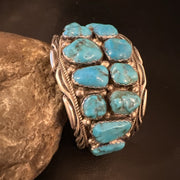Sleeping Beauty Kingman Turquoise Navajo Cuff Bracelet | Sterling Silver | Authentic Native American Handmade | 18138