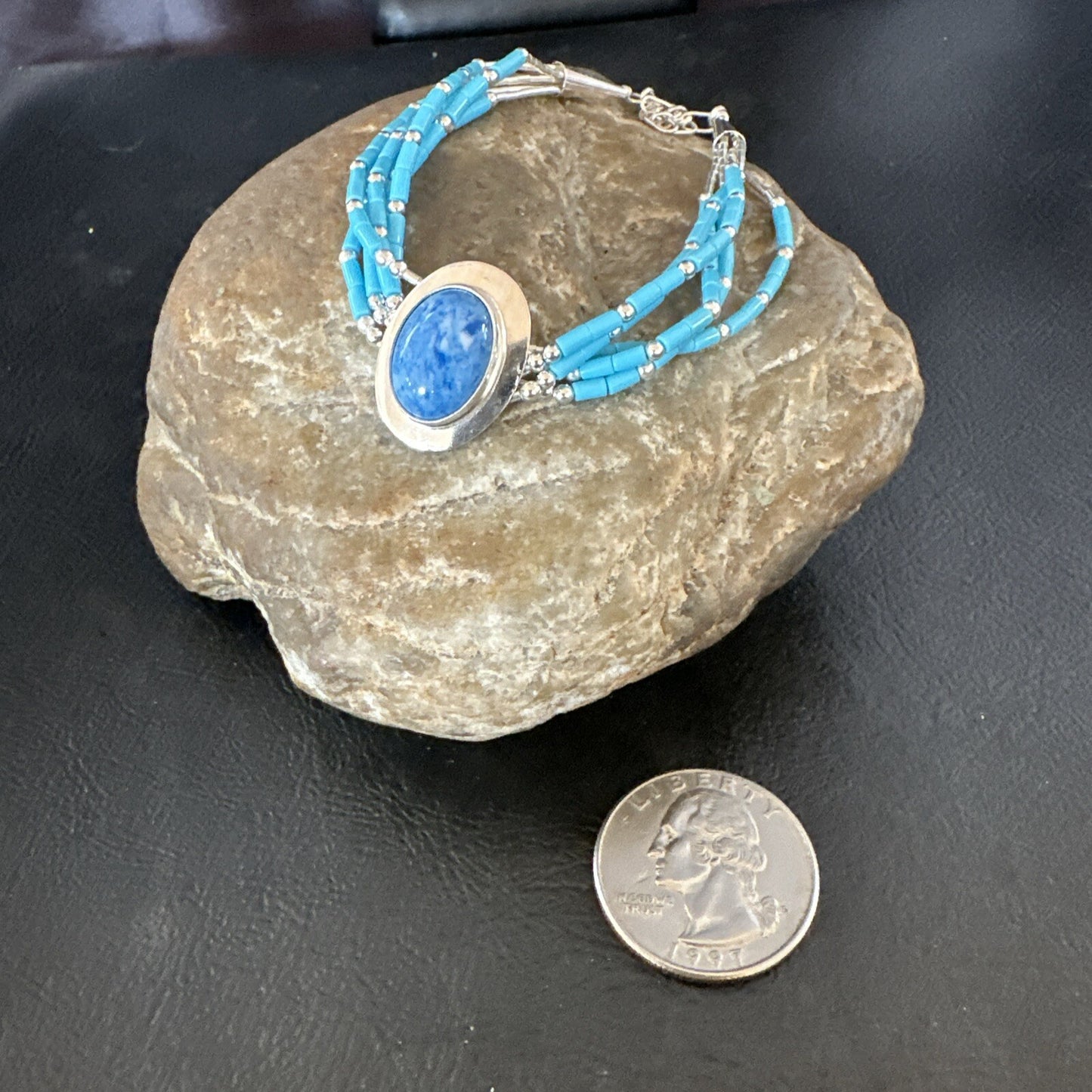 Blue Turquoise Lapis Heishi 5S Pendant Liquid Sterling Silver Bracelet 8" 17753