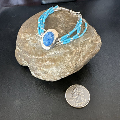 Blue Turquoise Lapis Heishi 5S Pendant Liquid Sterling Silver Bracelet 8" 17753