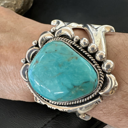 Tufa Women Blue Kingman Turquoise Navajo Sterling Silver Cuff Bracelet 19349