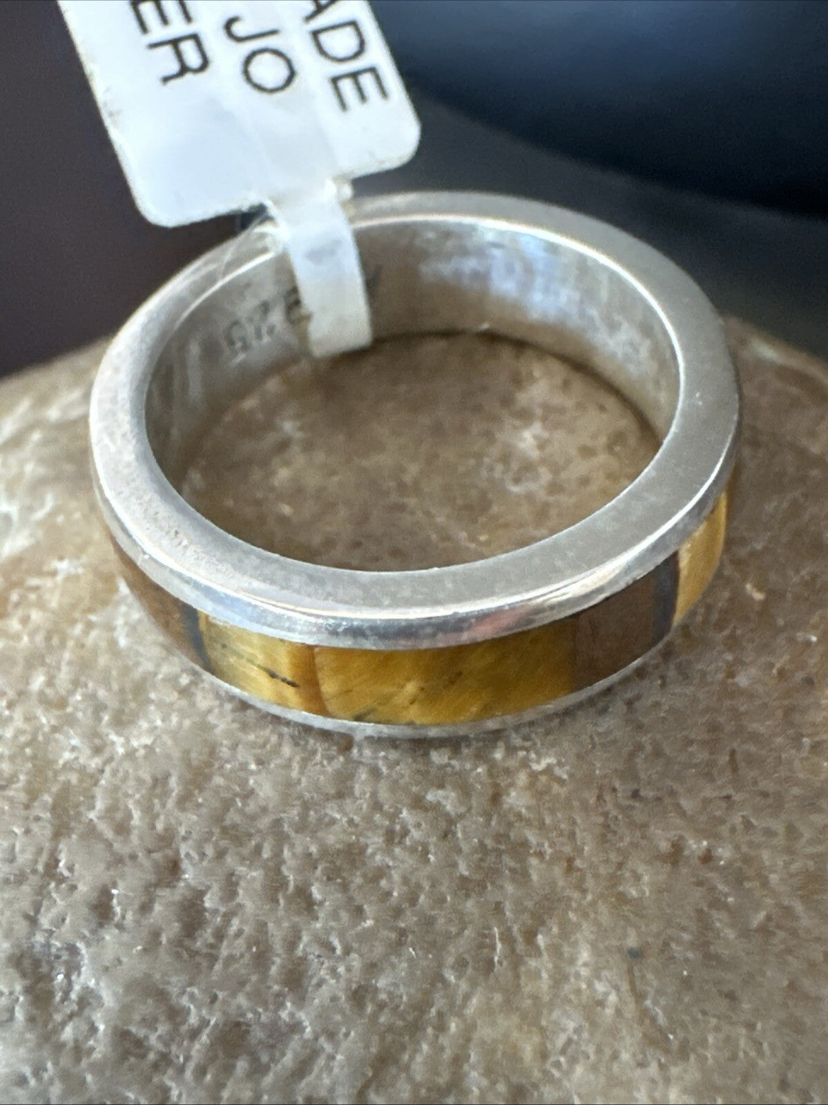 Women Coffee Tigers Eye Navajo Sterling Silver Inlay Ring Size 7 18704