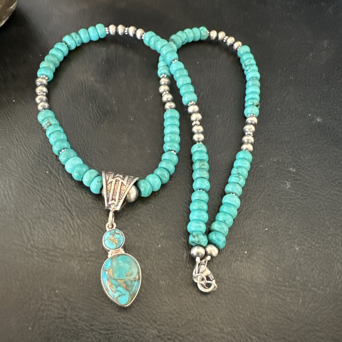 Blue Mohave Turquoise Cluster Pendant Navajo Sterling Silver Necklace 20" 19720