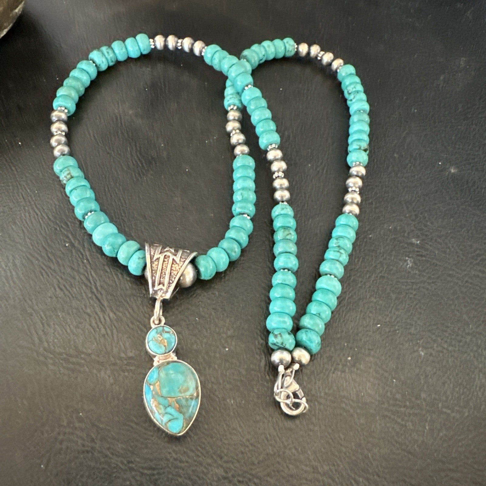 Blue Mohave Turquoise Cluster Pendant Navajo Sterling Silver Necklace 20" 19720