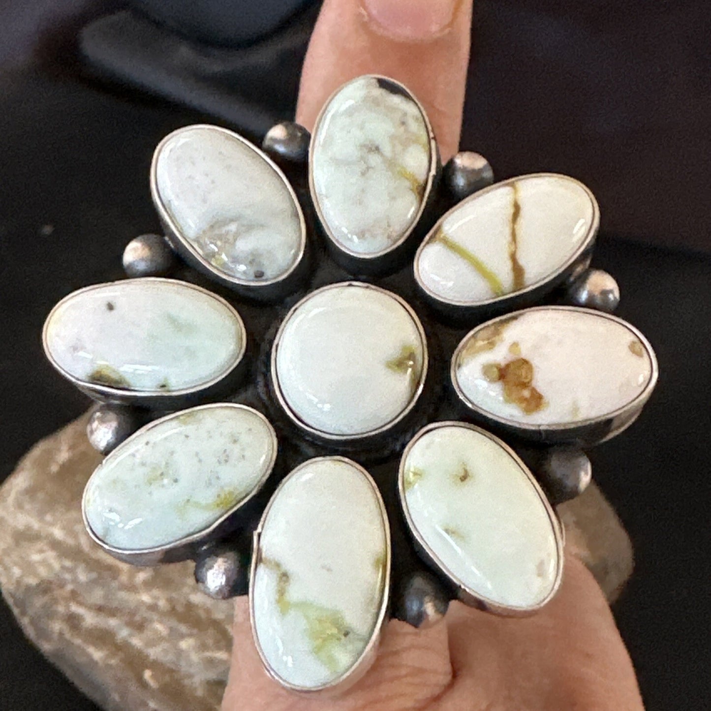 Women Blue Dry Creek Turquoise Cluster Navajo Sterling Silver Ring Sz 9 17772