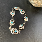 Turquoise BearPaw Navajo Link Bracelet | Sterling Silver | Authentic Native American Handmade | 08693