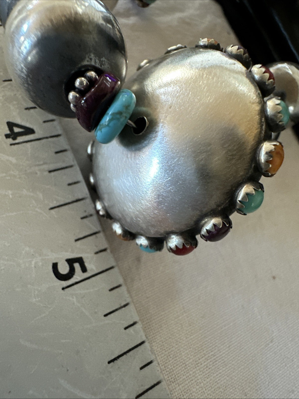 Multicolor Spiny Navajo Pearls Turquoise Sterling Silver Necklace 23” 19447