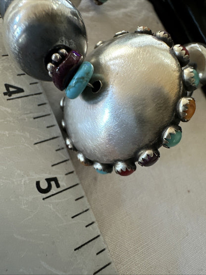 Multicolor Spiny Navajo Pearls Turquoise Sterling Silver Necklace 23” 19447