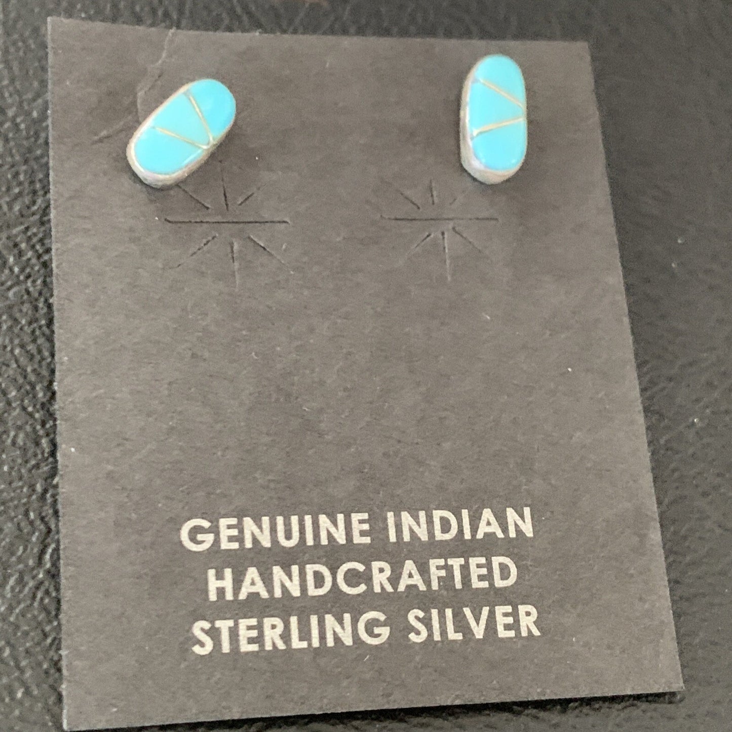 Zuni Handmade Kingman Turquoise Inlay Sterling Stud Post Earrings 13025