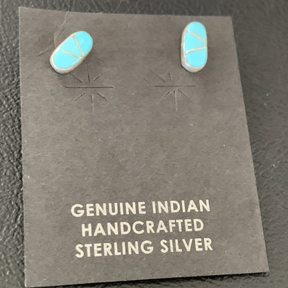 Zuni Handmade Kingman Turquoise Inlay Sterling Stud Post Earrings 13025