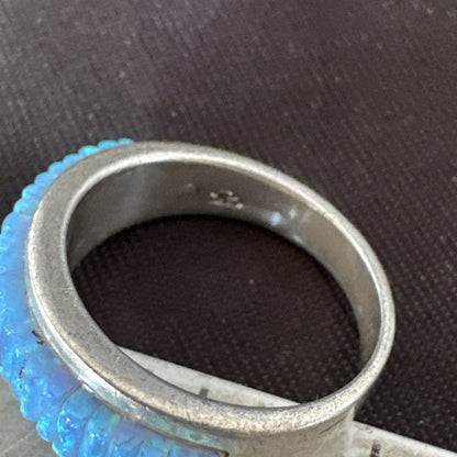 Blue Opal Navajo Sterling Silver Band Inlay Ring Size7 18800