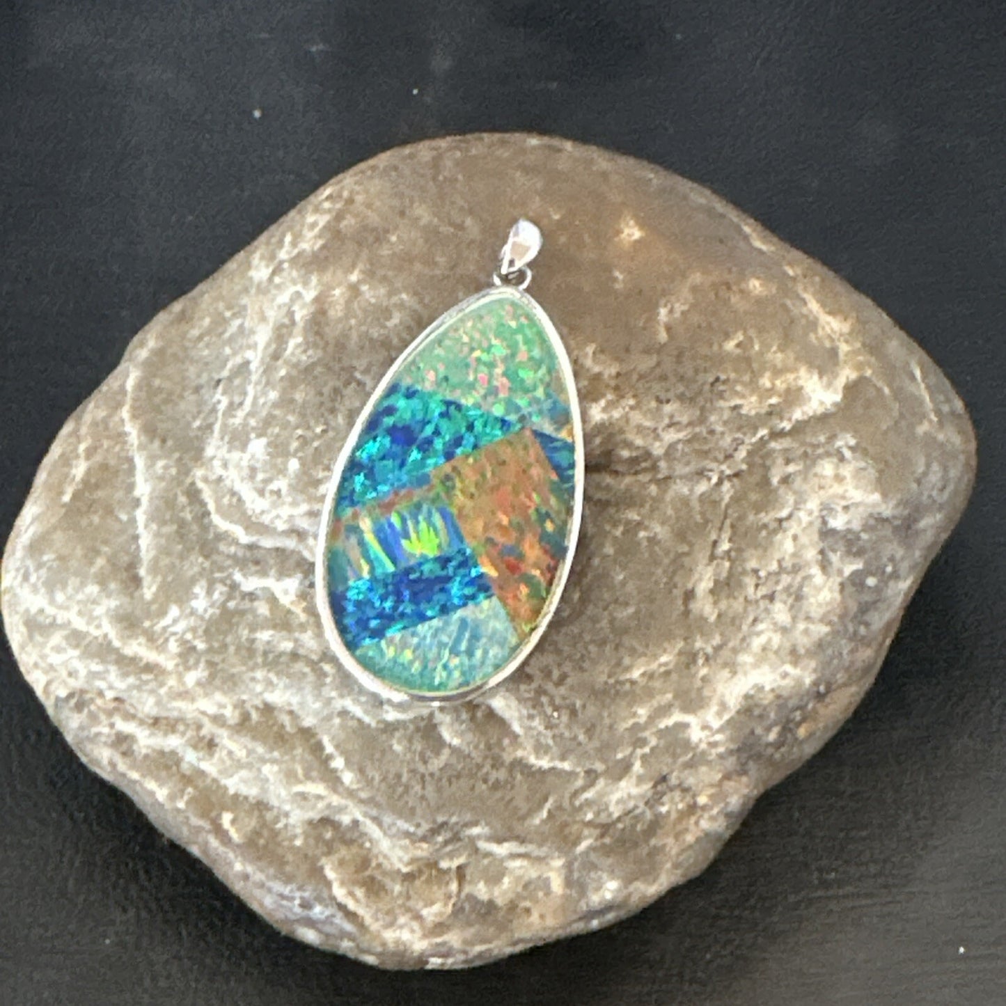 Mens Womens Multicolor Gilson Opal Navajo Sterling Silver Inlay Pendant 18609