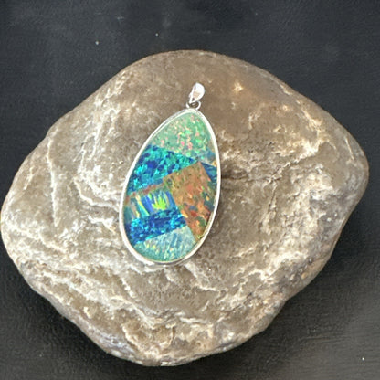 Mens Womens Multicolor Gilson Opal Navajo Sterling Silver Inlay Pendant 18609