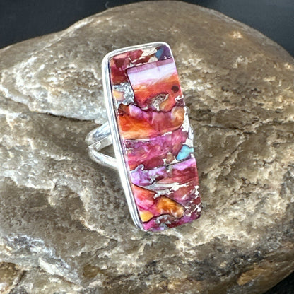 Blue Turquoise Spiny Oyster Navajo Sterling Silver Ring Size 7 18227