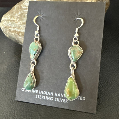 Green Royston Turquoise Navajo Sterling Silver Dangle Earrings 19414