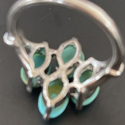 Blue Turquoise Navajo Sterling Silver Cluster Ring Size 6.5 11448