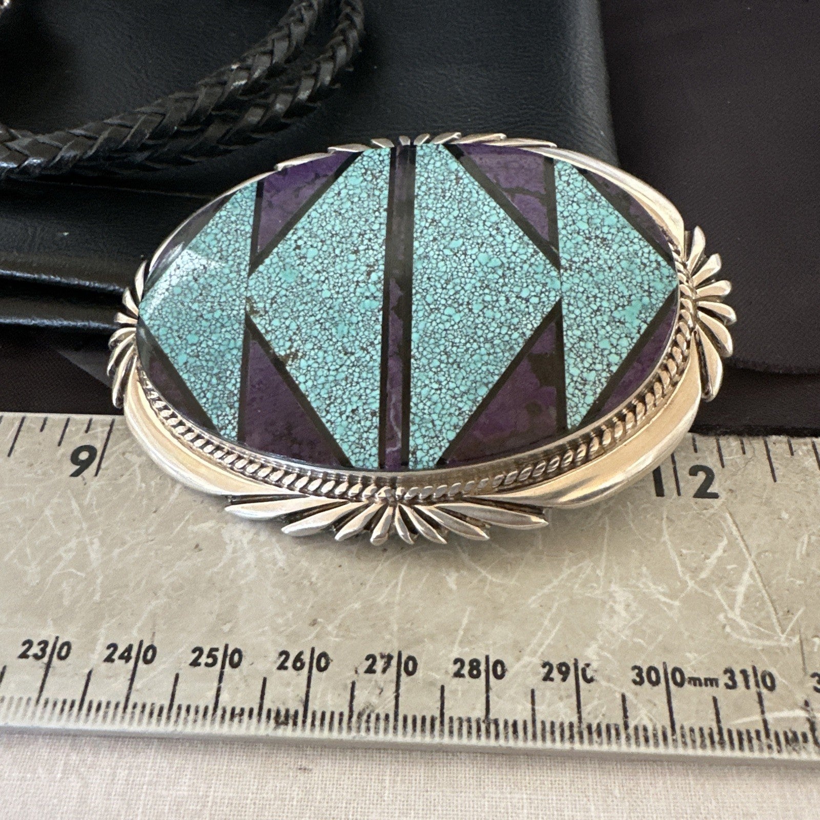 Navajo Mens BoloTie Belt Buckle Ranger Blue Turquoise Sterling Silver 19156