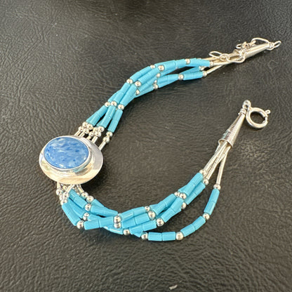 Blue Turquoise Lapis Heishi 5S Pendant Liquid Sterling Silver Bracelet 8" 17753