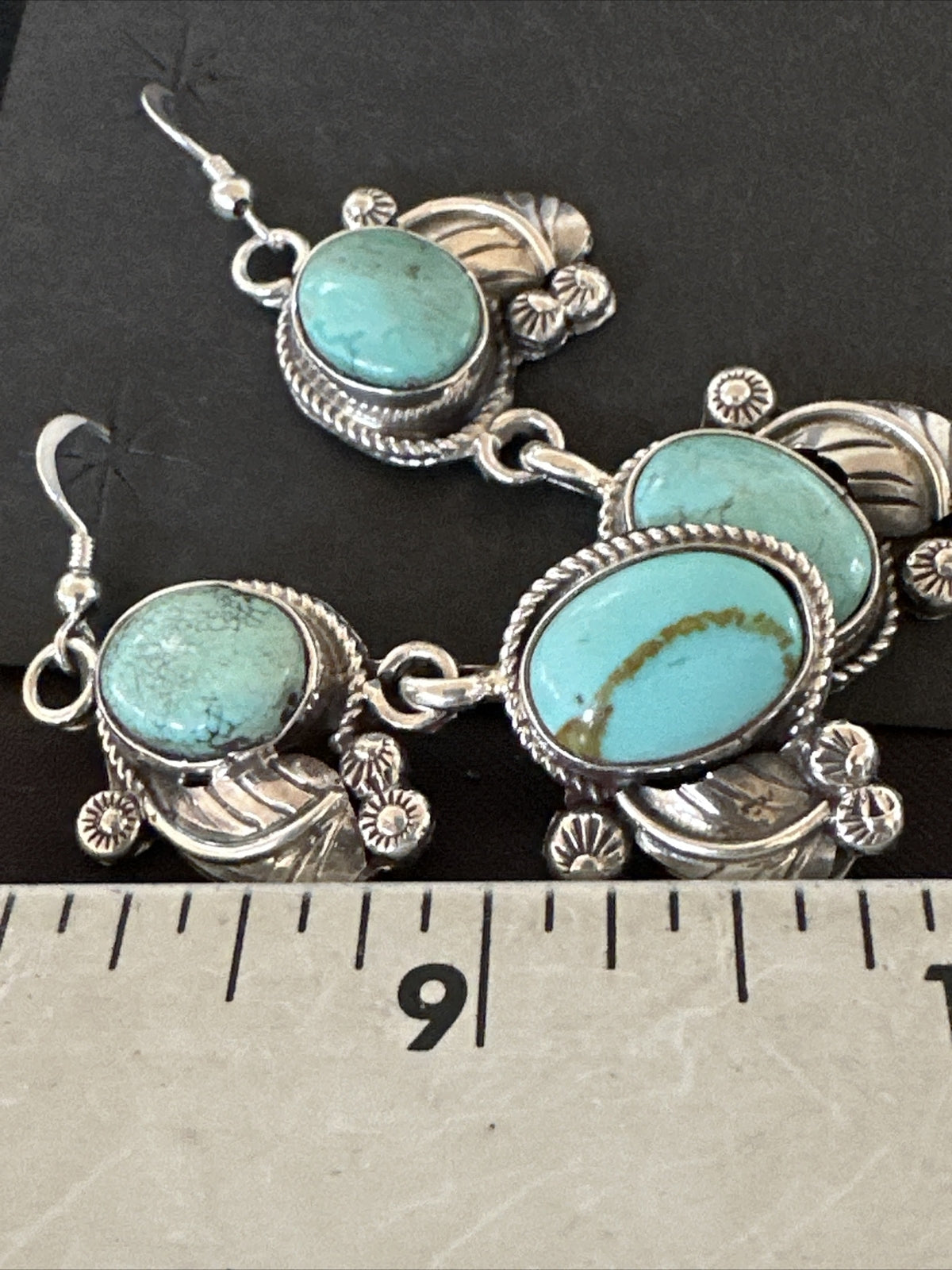 Native Navajo Blue Dry Creek Turquoise Sterling Silver Dangle Earrings 2” 17920