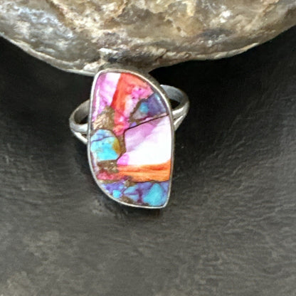 Blue Turquoise Spiny Oyster Navajo Sterling Silver Ring Size 8 18249
