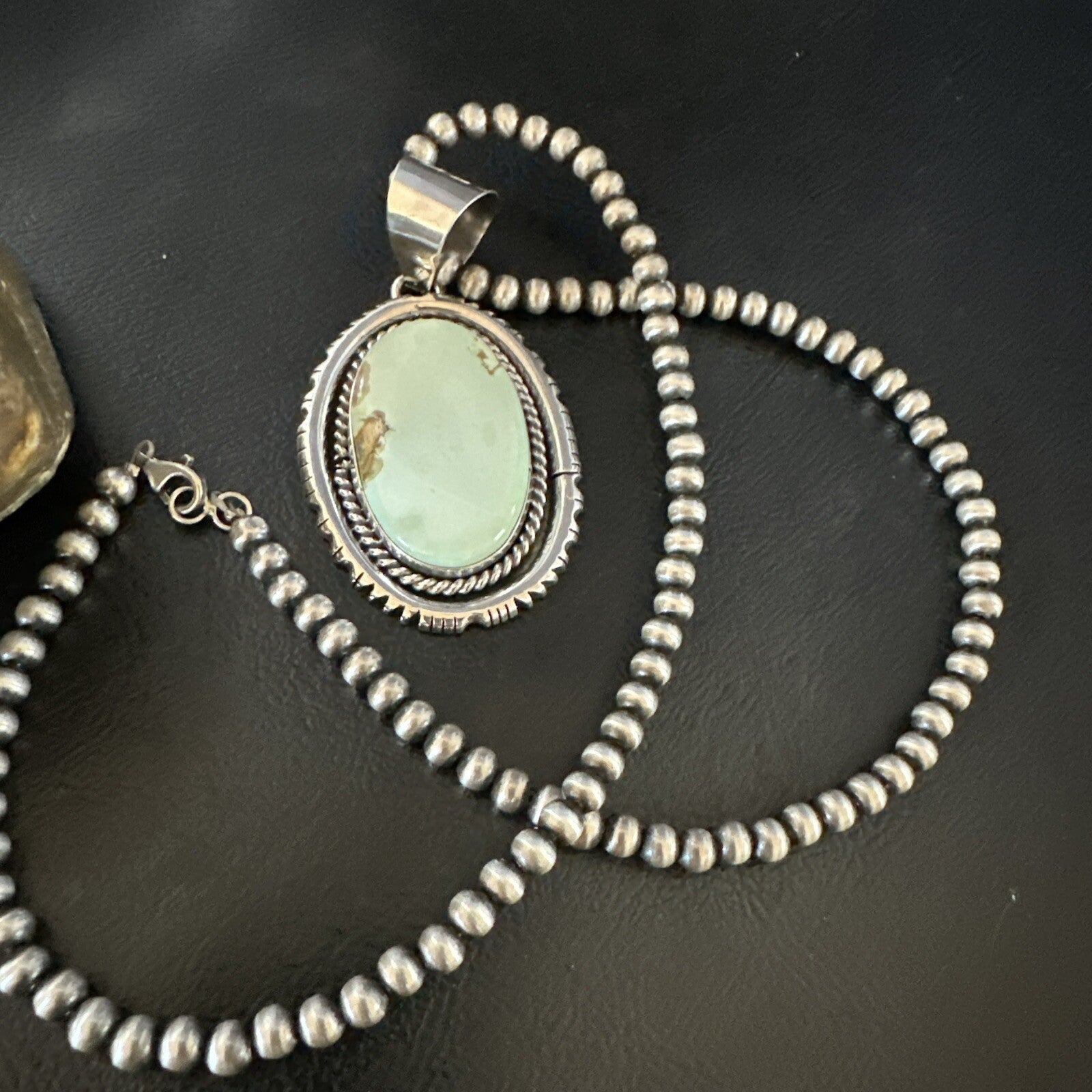 Mens Women Navajo Sterling Silver Green Turquoise Necklace Pendant 18195