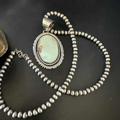 Mens Women Navajo Sterling Silver Green Turquoise Necklace Pendant 18195