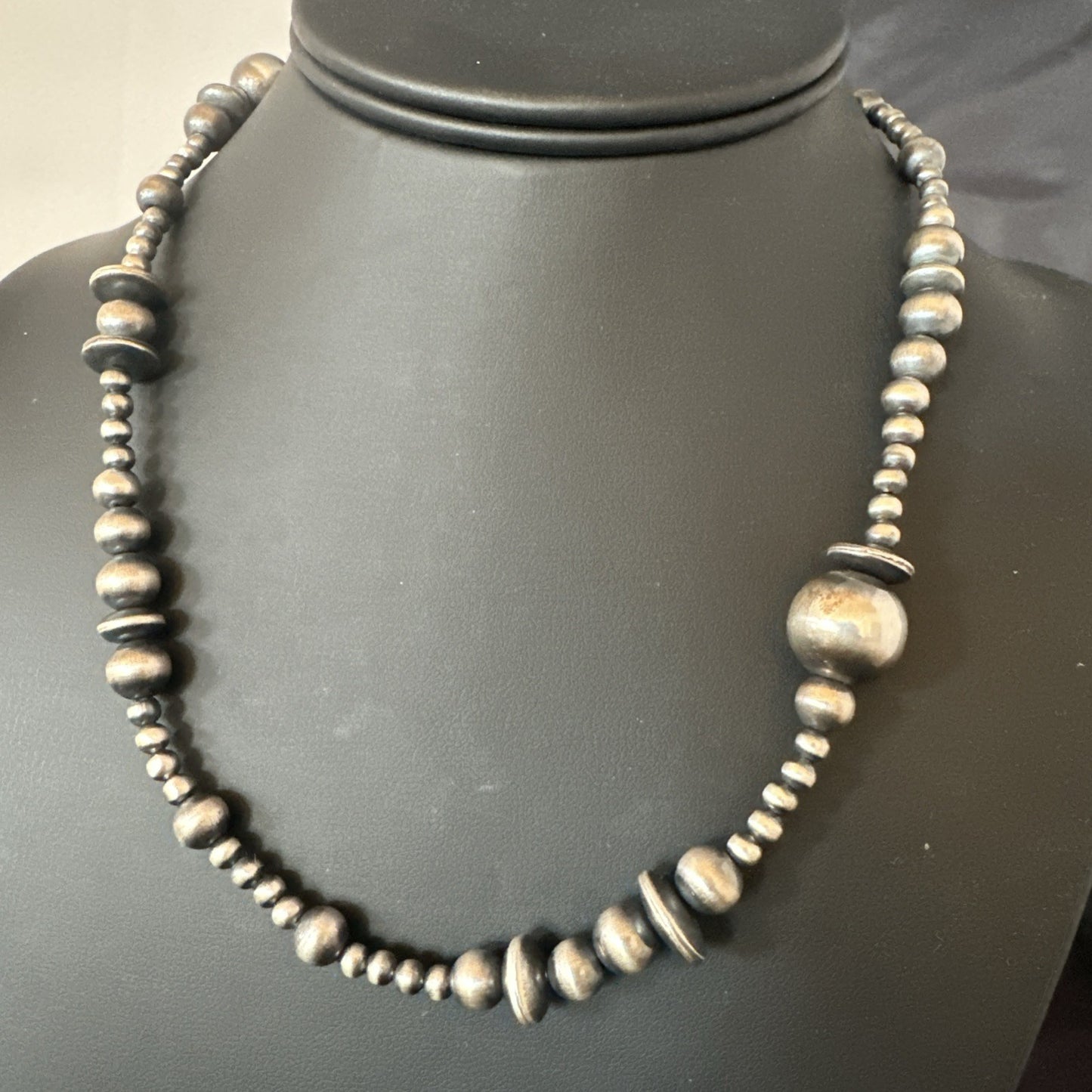 Mixed Bead Sterling Silver Navajo Pearls Necklace 18” 19221