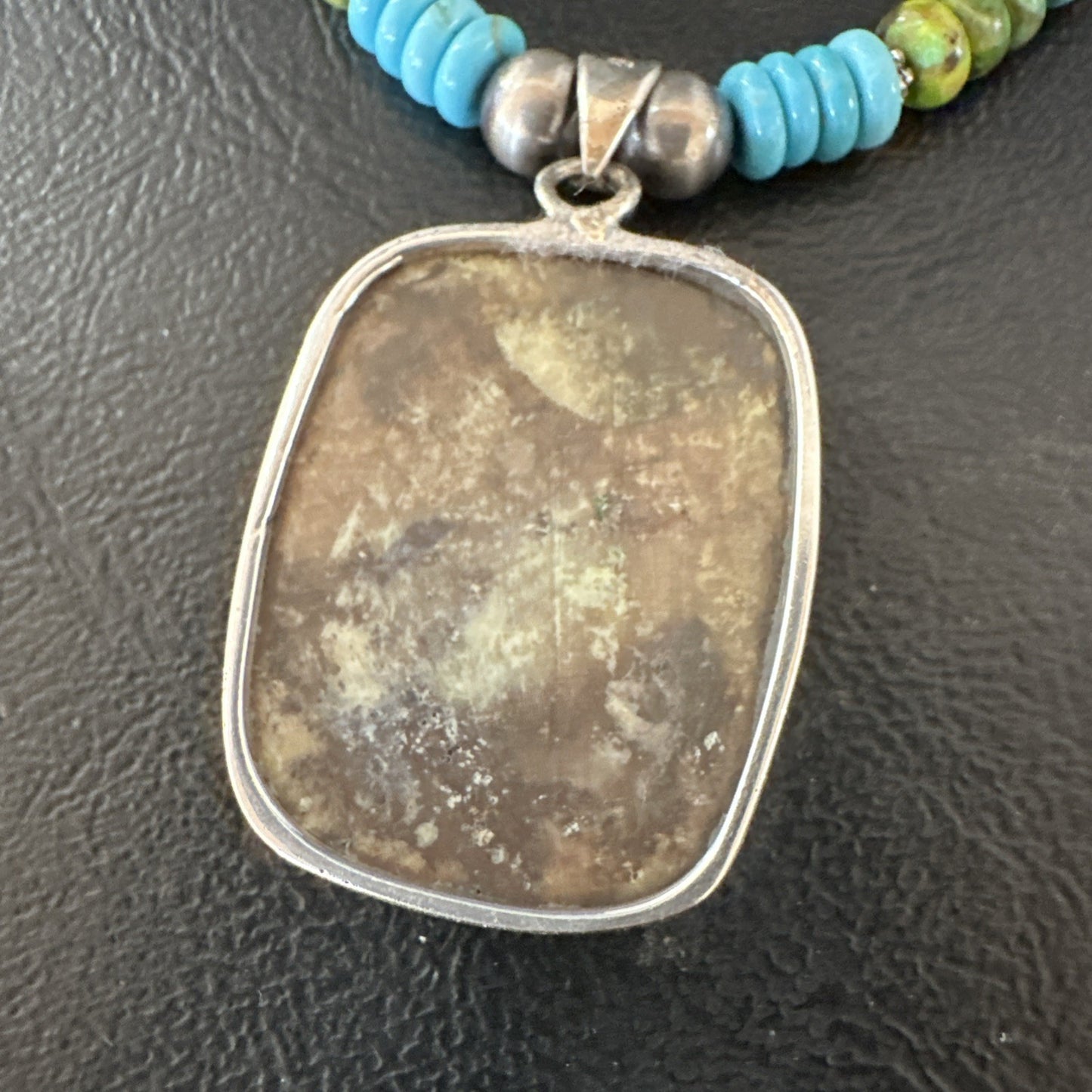 Green Gaspeite Pendant Blue Turquoise Navajo Sterling Silver Necklace 20" 19672
