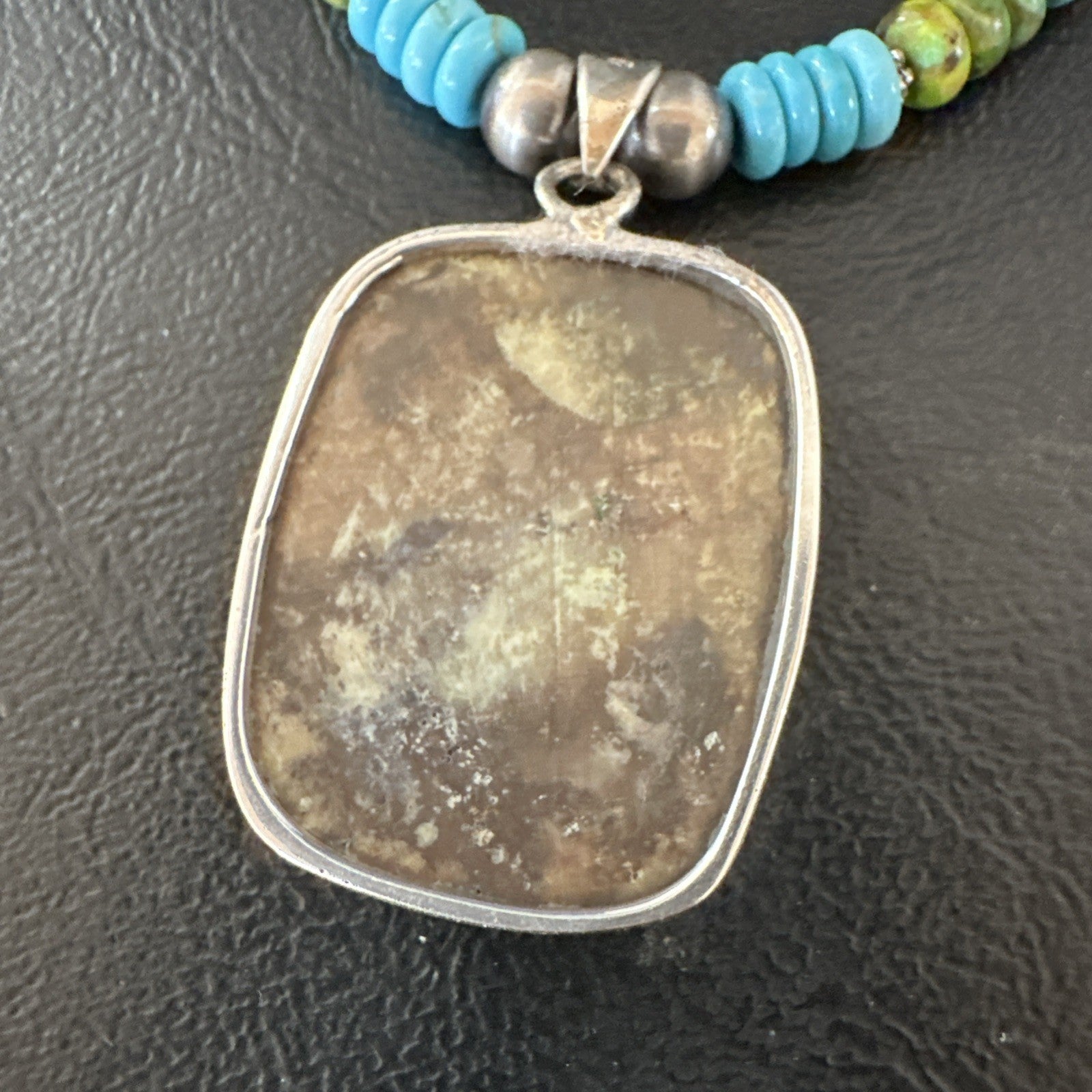Green Gaspeite Pendant Blue Turquoise Navajo Sterling Silver Necklace 20" 19672