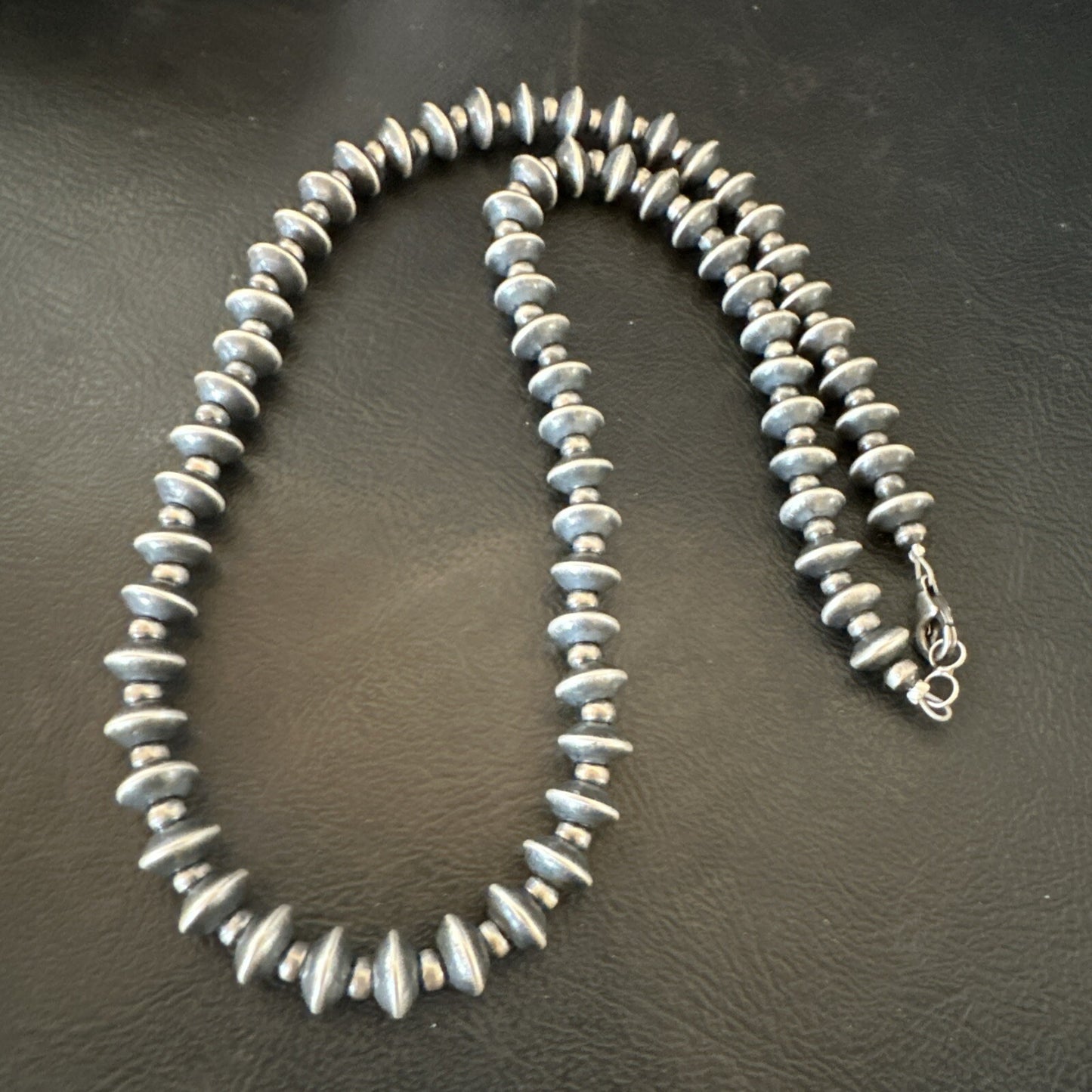 Sterling Silver Beads 8mm Rondelle Flat Sterling Silver Beads Necklace 19” 18832